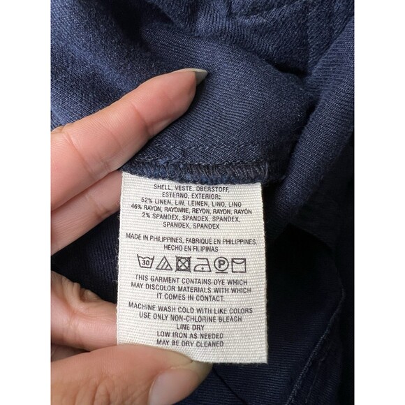 Anthropologie Trouser Pants Womens 31x32 Navy Blue Linen High Waist Wide Leg - Picture 5 of 10